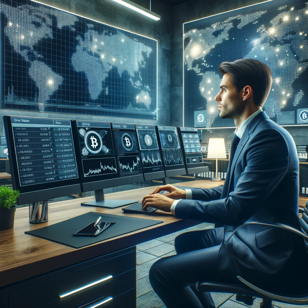 Finance trader working at his desk on Strategies for Earning Interest on Crypto and interest bearing tokens
